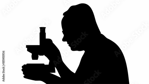 Silhouette of scientist using a microscope for research and analysis in a laboratory setting