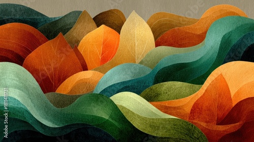 Abstract layered illustration of colorful foliage with soft gradients