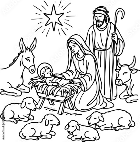 Hand drawn nativity scene
