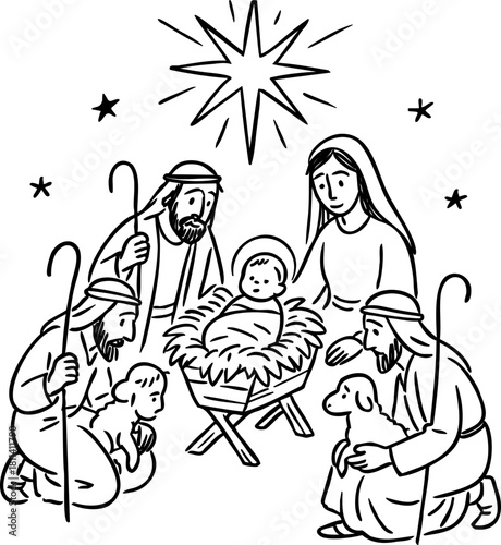 Hand drawn nativity scene