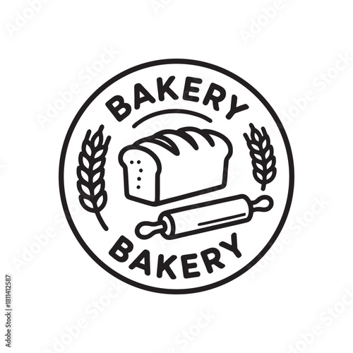 Classic Bakery Emblem with Bread, Wheat, and Rolling Pin