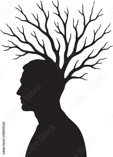 Man with branches growing from his head silhouette vector