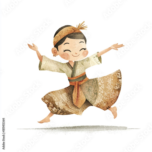 Joyful Balinese Dancer in Traditional Attire MidLeap.