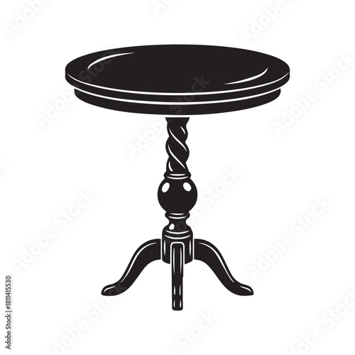 Vintage Round Pedestal Table Silhouette Vector Icon
