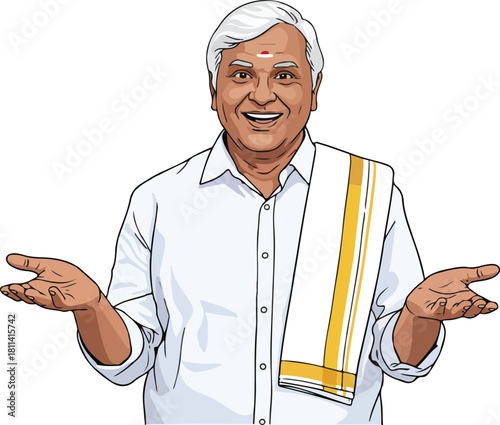 Senior happy man in traditional south Indian clothing vector illustration