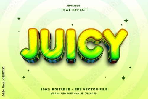 JUICY 3D bold text effect with vibrant yellow-green gradient and glossy finish.