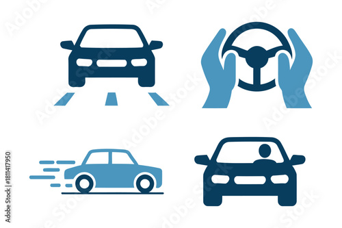 Driving and navigation symbols for modern transport and travel