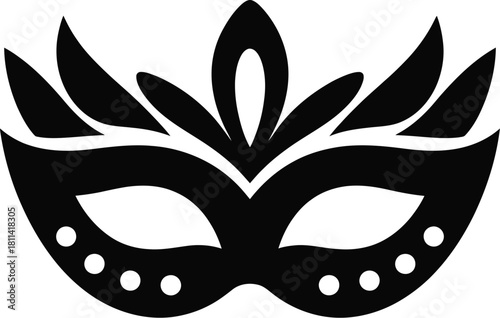 Stylish black silhouette of a decorative festival mask, ideal for masquerade balls, carnival celebrations, and festive party events, symbolizing mystery and elegant adornment