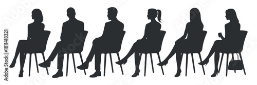 Silhouettes of People Sitting in Row of Chairs Waiting