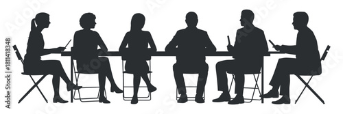 Silhouettes of People Sitting at Table in Business Meeting