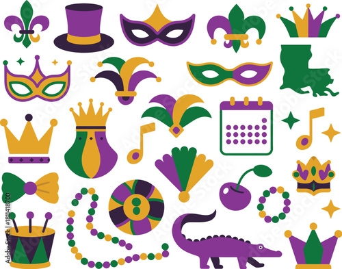 Festive Mardi Gras Icons and Symbols Collection for Celebrations