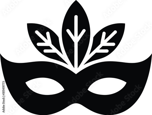 Elegant Venetian Mask Icon with Feather Details - Perfect for Carnivals and Celebrations