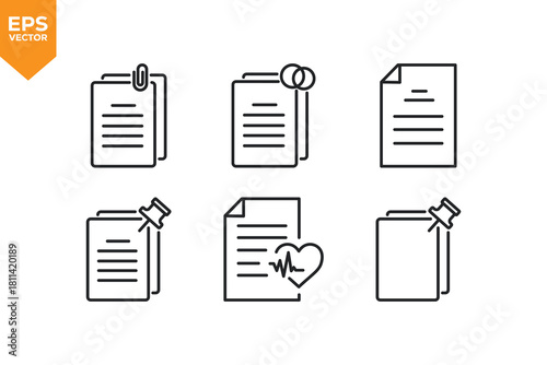 Set of line icons Document. Outline icons collection stock illustration stock illustration