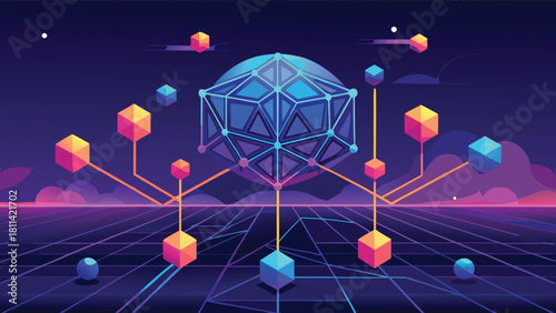 Futuristic Metaverse Blockchain Technology Decentralized Network Concept with vector illustration