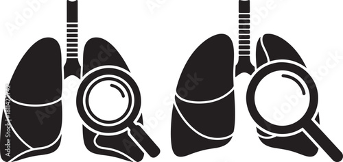 Two lungs under magnifying glass silhouette medical examination