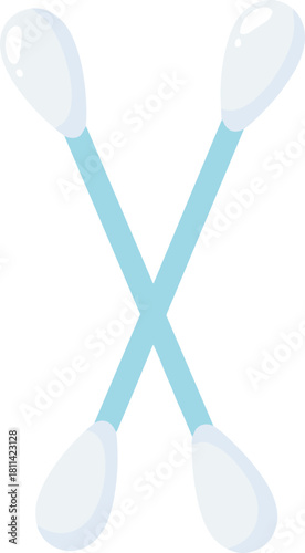 Flat Style Two Cotton Swab Cross Shape Hygiene Illustration
