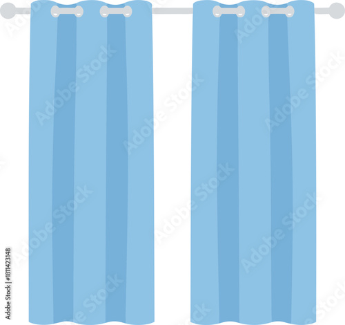 Simple Flat Light Blue Curtain Hanging Illustration Decorative Object