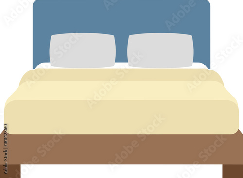 Minimalist Flat Style Bed with Pillows and Blanket Illustration Icon