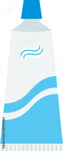 Flat Design Illustration of Toothpaste Tube with Blue Cap and Striped Decoration