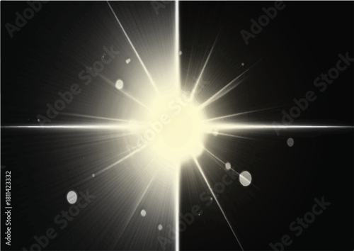 Bright star in space with a powerful flare and ray of light creating a colorful explosion effect against the blue sky backdrop