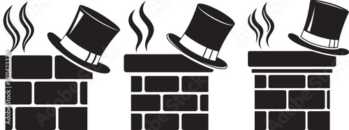 Three chimneys with top hats and smoke silhouette