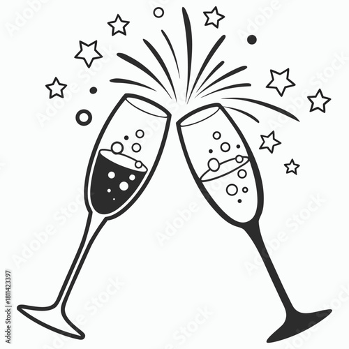 Champagne toast eps vector: celebration flat design, monochromatic, commercial use