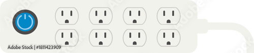 Simple Flat Design Power Strip Outlet with Eight Sockets and On Button