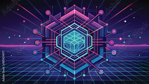 Blockchain Metaverse Data Cube Futuristic Digital Network with vector illustration