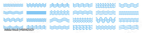 Waves line set. Zigzag and wavy horizontal underlines. Blue water waves. Vector illustration