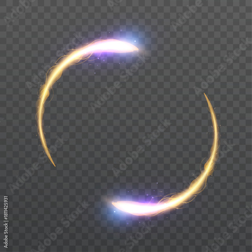 A vibrant circular light trail with a glowing golden trail and soft energy highlights. A dynamic vector swirl effect for overlays, interfaces, and motion graphics.
