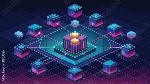 Decentralized Blockchain Network Technology Data System with vector illustration