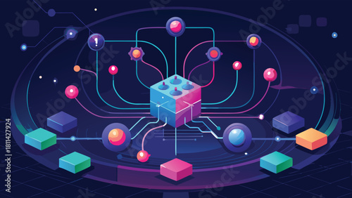 Blockchain AI Digital Network Data Technology Concept with vector illustration