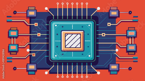 Digital Microchip Processor CPU Electronic Technology Circuit Board with vector illustration