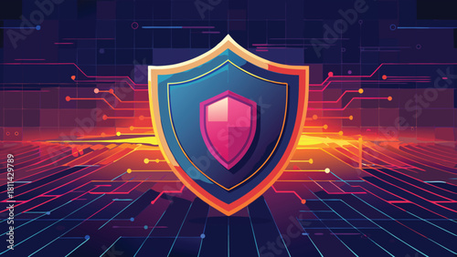 Cyber Security Shield: Digital Data Protection Network Technology with vector illustration