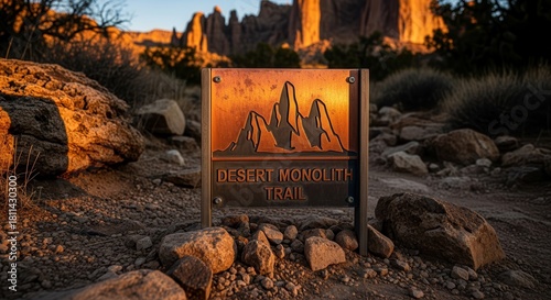 Wallpaper Mural Desert Trail Sign Points Towards Magnificent Mountains At Golden Hour During Sunset Torontodigital.ca