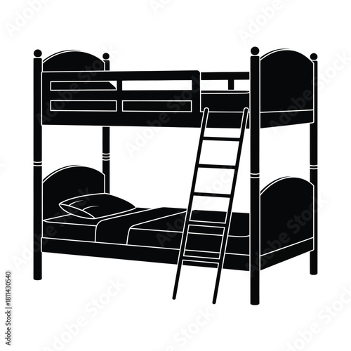 Simple silhouette of a wooden bunk bed with ladder