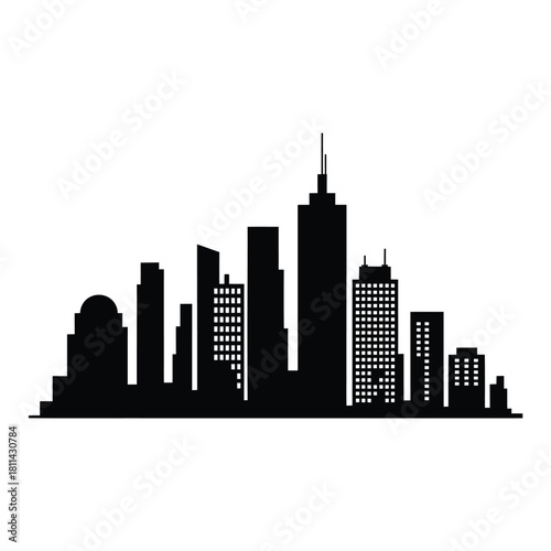 Modern city skyline silhouette with tall buildings and skyscrapers