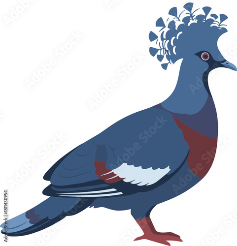 Stylized Flat Illustration of Victoria Crowned Pigeon Bird Wildlife