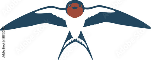 Flat Illustration Swallow Bird Flying with Open Wings Animal Design