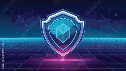 Futuristic Digital Security Blockchain Protection Shield Technology Concept with vector illustration