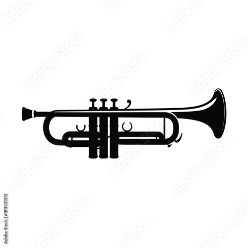 Classic brass trumpet silhouette isolated on white background