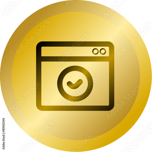 Shiny Gold Round Button With Verified Web Browser Vector Icon