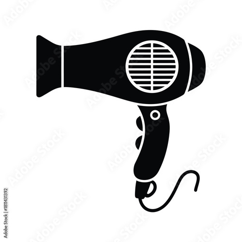 Black silhouette of a modern hair dryer with cord