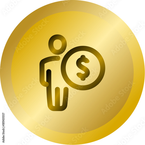 Shiny Gold Round Button With Raise Funding Capital Vector Icon