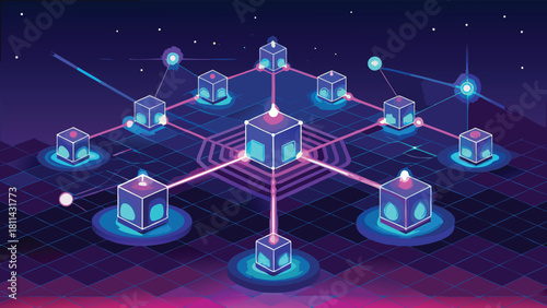 Blockchain Network Data Global Connection Technology with vector illustration