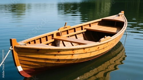 traditional wooden boats moored on a calm lake