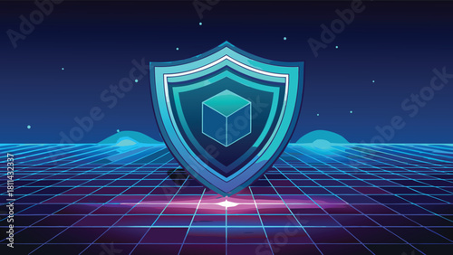 Cyber Security Data Protection Shield Blockchain Technology with vector illustration