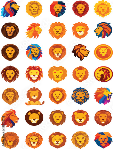 Lion Head Icons Collection: Majestic King of the Jungle Vector Logos and Avatars Set