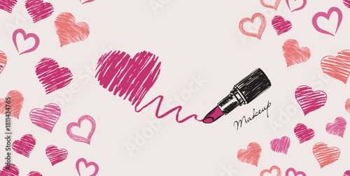 Romantic Hand-Drawn Hearts with Makeup Marker Sketch	
