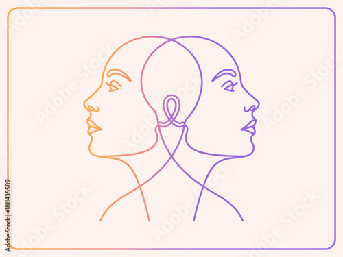 A captivating line art illustration depicting two profiles blending together, symbolizing connection, duality, and the harmony of human emotions.